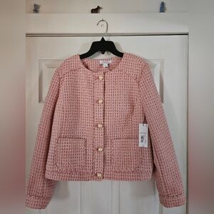 NWT Liz Claiborne Pink Tweed Blazer with Pearl Buttons Size 10